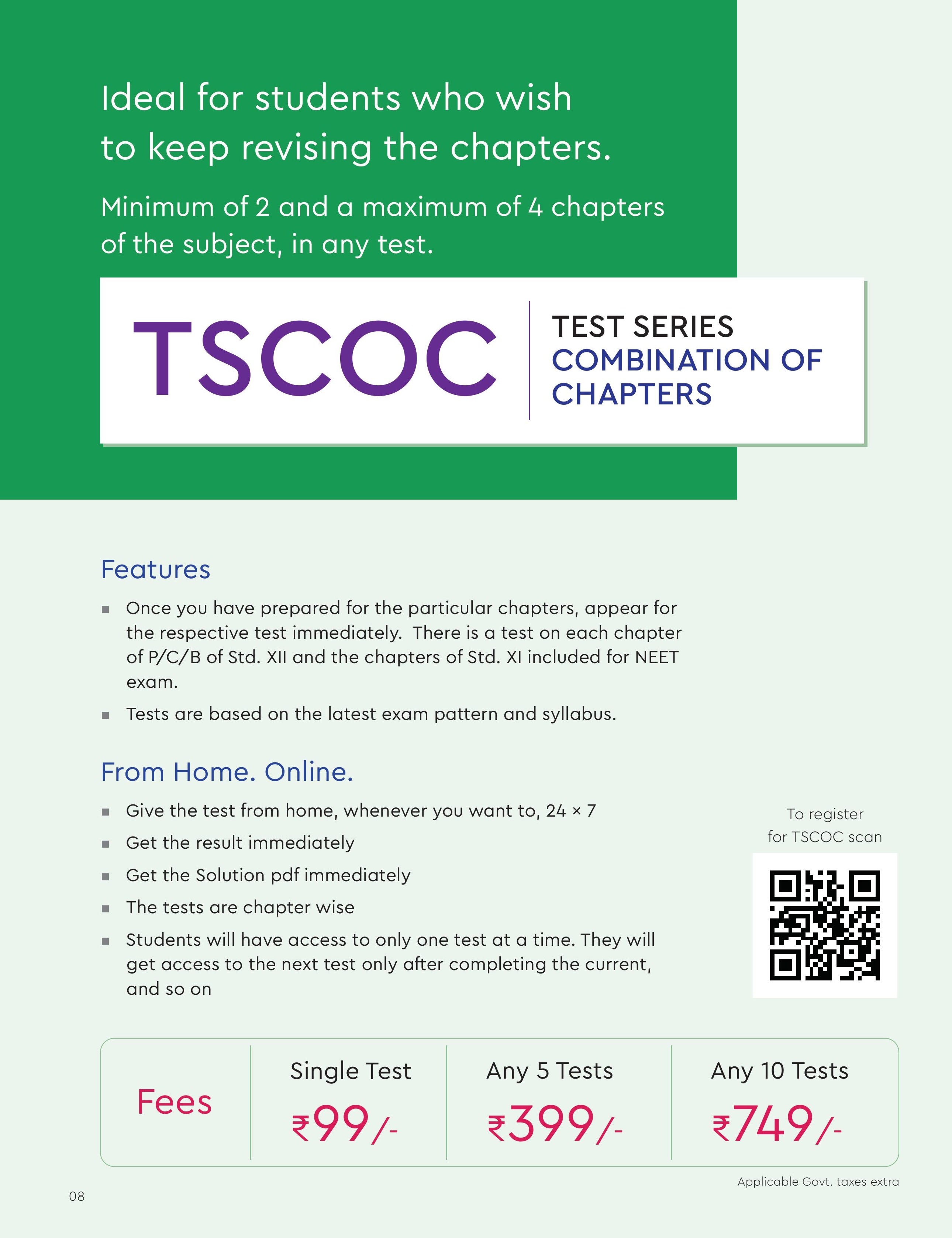 TSCOC - TEST SERIES COMBINATION OF CHAPTERS  NEET UG ONLINE